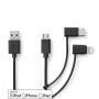 Nedis 3 in 1-Kabel / USB 2.0 / USB-A Stecker / Apple Lightning 8-Pin / USB Micro-B Stecker / USB-C™ Stecker / 480 Mbps / 1.00 m / Vernickelt / Rund / PVC / Schwarz / Label