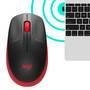 Logitech M190 Full-Size Wireless Mouse - Ambidextrous - Optical - RF Wireless - 1000 DPI - Black - Red