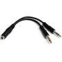StarTech.com 3.5mm 4 Position to 2x 3 Position 3.5mm Headset Splitter Adapter - F/M - 3.5mm - Male - 2 x 3.5mm - Female - 0.13 m - Black
