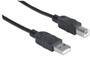 Manhattan USB-A to USB-B Cable - 3m - Male to Male - 480 Mbps (USB 2.0) - Equivalent to Startech USB2HAB3M - Hi-Speed USB - Black - Lifetime Warranty - Polybag - 3 m - USB A - USB B - USB 2.0 - Male/Male - Black