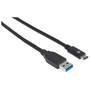 Manhattan USB-C to USB-A Cable - 1m - Male to Male - 10 Gbps (USB 3.2 Gen2 aka USB 3.1) - 3A (fast charging) - SuperSpeed+ USB - Black - Lifetime Warranty - Polybag - 1 m - USB C - USB A - USB 3.2 Gen 1 (3.1 Gen 1) - Male/Male - Black