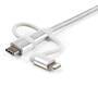 StarTech.com 1 m (3 f.t) USB Multi Charging Cable - USB to Micro-USB or USB-C or Lightning for iPhone / iPad / iPod / Android - Apple MFi Certified - 3 in 1 USB Charger - Braided - 1 m - USB A - Micro-USB B - USB 2.0 - 480 Mbit/s - Silver