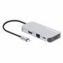 Manhattan USB-C Dock/Hub with Card Reader - Ports (x6): Ethernet - HDMI - USB-A (x3) and USB-C - With Power Delivery (10W) to USB-C Port (Note additional USB-C wall charger and USB-C cable needed) - Cable 15cm - Aluminium - Silver - Three Year Warranty - 