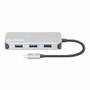 Manhattan USB-C Dock/Hub with Card Reader - Ports (x6): Ethernet - HDMI - USB-A (x3) and USB-C - With Power Delivery (10W) to USB-C Port (Note additional USB-C wall charger and USB-C cable needed) - Cable 15cm - Aluminium - Silver - Three Year Warranty - 