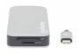 Manhattan USB-C Dock/Hub with Card Reader - Ports (x6): Ethernet - HDMI - USB-A (x3) and USB-C - With Power Delivery (10W) to USB-C Port (Note additional USB-C wall charger and USB-C cable needed) - Cable 15cm - Aluminium - Silver - Three Year Warranty - 