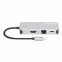 Manhattan USB-C Dock/Hub with Card Reader - Ports (x6): Ethernet - HDMI - USB-A (x3) and USB-C - With Power Delivery (10W) to USB-C Port (Note additional USB-C wall charger and USB-C cable needed) - Cable 15cm - Aluminium - Silver - Three Year Warranty - 