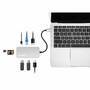 Manhattan USB-C Dock/Hub with Card Reader - Ports (x6): Ethernet - HDMI - USB-A (x3) and USB-C - With Power Delivery (10W) to USB-C Port (Note additional USB-C wall charger and USB-C cable needed) - Cable 15cm - Aluminium - Silver - Three Year Warranty - 