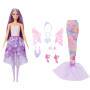 Mattel Barbie-Puppe Fantasie-Modeset mit Accessoires inklusive Meerjungfrauen-Schwanzflosse, Feenflü