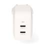 Nedis Netzladegerät / 35 W / GaN / PD3.0 / Schnellladefunktion / 1.75 / 2.33 / 2.92 / 3.0 A / Anzahl der Ausgänge: 2 / 2x USB-C™ / Automatische Spannungswahl / Weiss