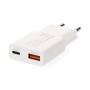 Nedis Netzladegerät / 20 W / GaN / PD3.0 / Schnellladefunktion / 1.5 / 2.0 / 2.22 A / 3.0 A / Anzahl der Ausgänge: 2 / USB-A / USB-C™ / USB-C™ (Lose) Kabel / 1.50 m / Automatische Spannungswahl / Weiss