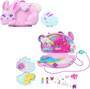 Mattel Polly Pocket 2-in-1-Bunny Fun Schatulle, tragbares Taschen-Spielset mit 2 Puppen und 12 Zubeh