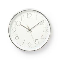 Nedis Wanduhr| Durchmesser 300 mm| Kunststoff| Silber Weiss