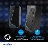 Nedis Gaming-Lautsprecher / Lautsprecherkanäle: 2.0 / Stromversorgung über USB / 3.5 mm Stecker / 18 W / LED / Lautstärke-Regler