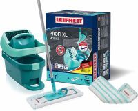 Leifheit Set Wischtuchpresse Profi XL 55096 mit Bodenwischer und Rollen inkl. Ersatzbezug Profi micro duo aus Mikrofaser 55099