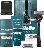 Gillette Intimate Intimpflege Rasierset für Männer (177 ml), Rasier- und Duschcreme für den Intimbereich + Anti-Scheuer-Stick, reduziert Reibungen und Hautreizungen + Rasierapparat mit 2 Klingen