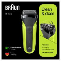 Braun Series 3 300 Electric Shaver - Razor for Men - Black/Volt Green - Foil shaver - Buttons - Black - Green - LED - Charging - Power - AC/Battery