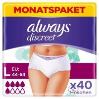 Always Discreet Inkontinenz-Höschen Normal, Größe L, 40 Höschen (4 Packungen x 10 Stück) Monatspaket bei Blasenschwäche