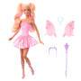 Mattel Barbie Fantasy Feenpuppe mit Farbwechsel-Flügeln und -Outfit, Spielzeugzauberstab mit Schwamm